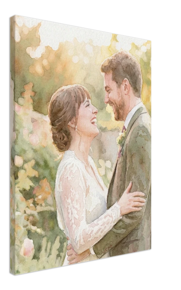 Gelato's render of a canvas printed with a sample watercolour wedding portrait