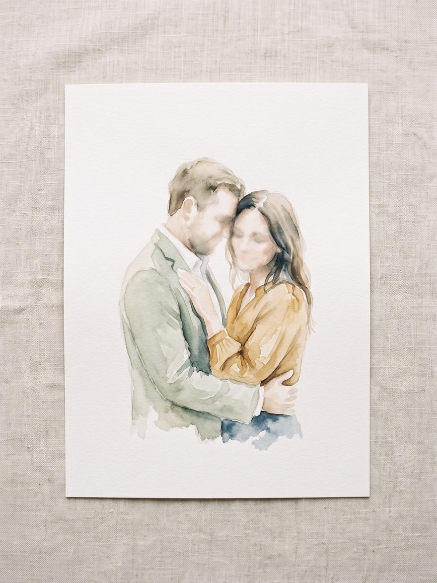 A couple portrait in watercolour, printed on thick uncoated off-white archival paper, unframed.